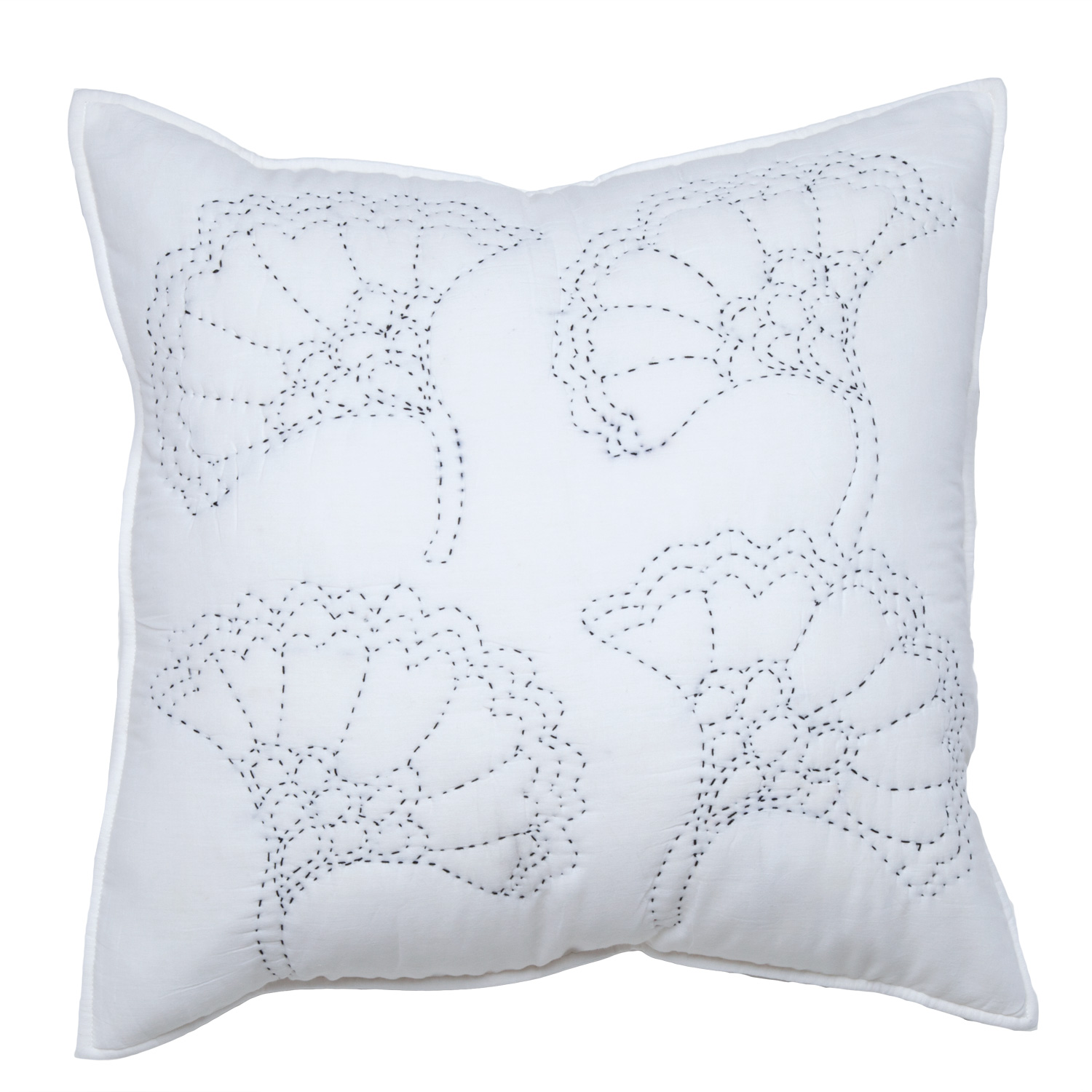 Fan Motif Quilted Pillow Cover - White/Black
